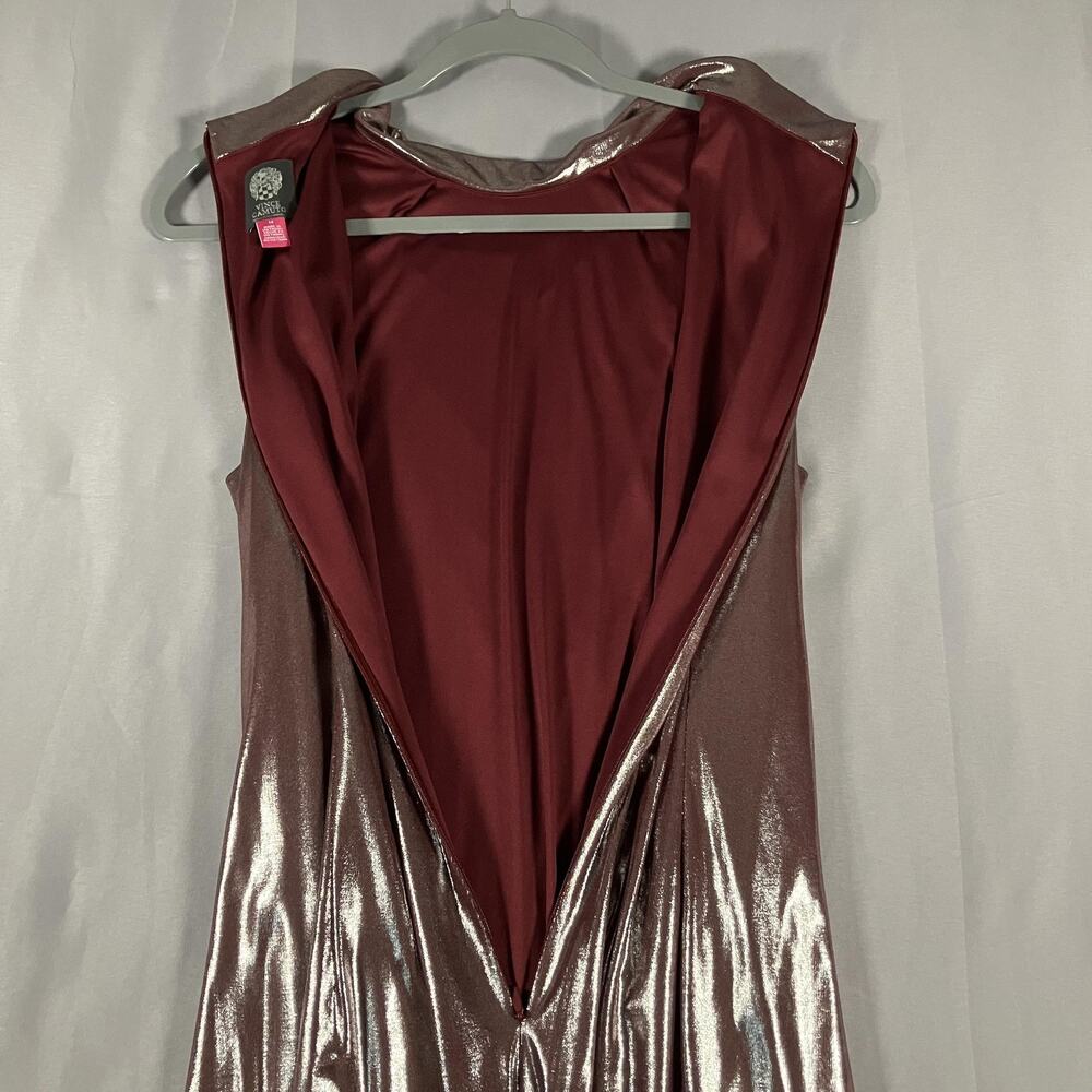 Vince Camuto Dress Womens 14 Metallic Rose Gold Ruched Cowl Neck Gown Evening - Picture 12 of 12